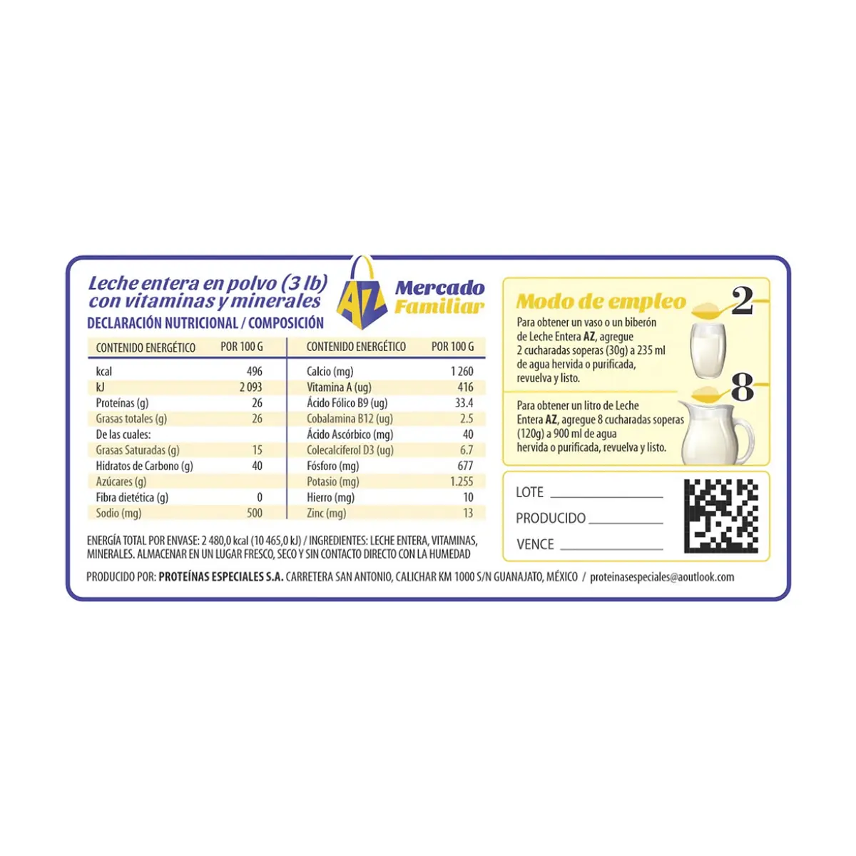 Leche entera AZ Mercado-Familiar (1.36 kg / 3 lb) - Thumbnail 3