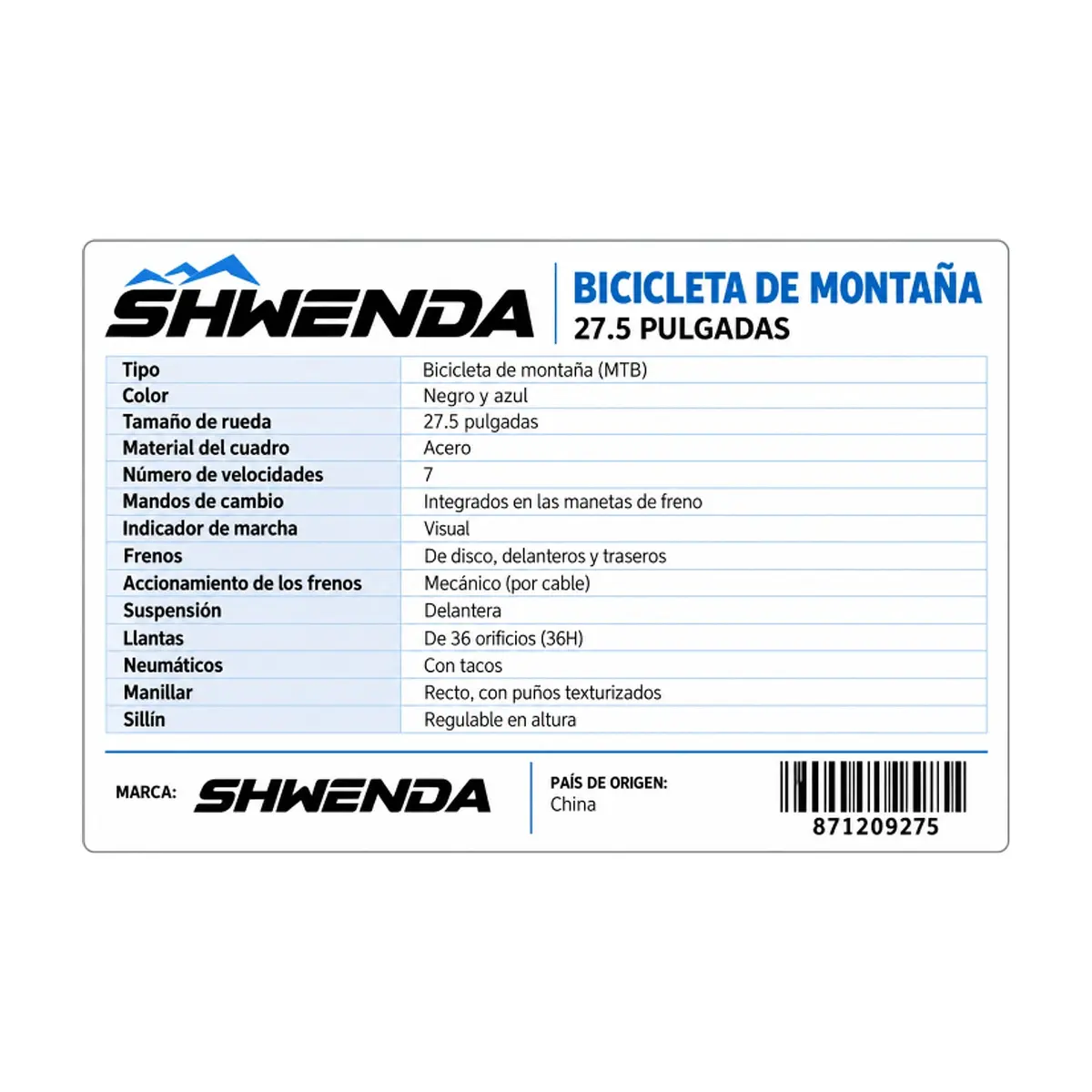 Bicicleta de montaña 27.5" Shwenda - Miniatura 3