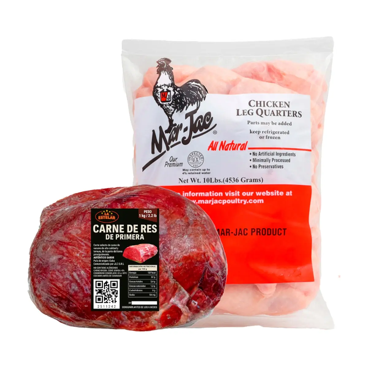 Combo Cuartos traseros de pollo + Carne de Res