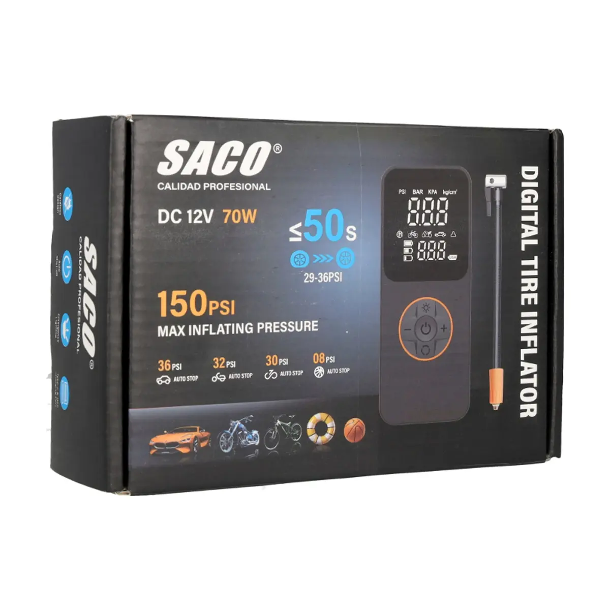 Inflador compresor de aire digital de 12 V Saco FR-34167 - Thumbnail 4