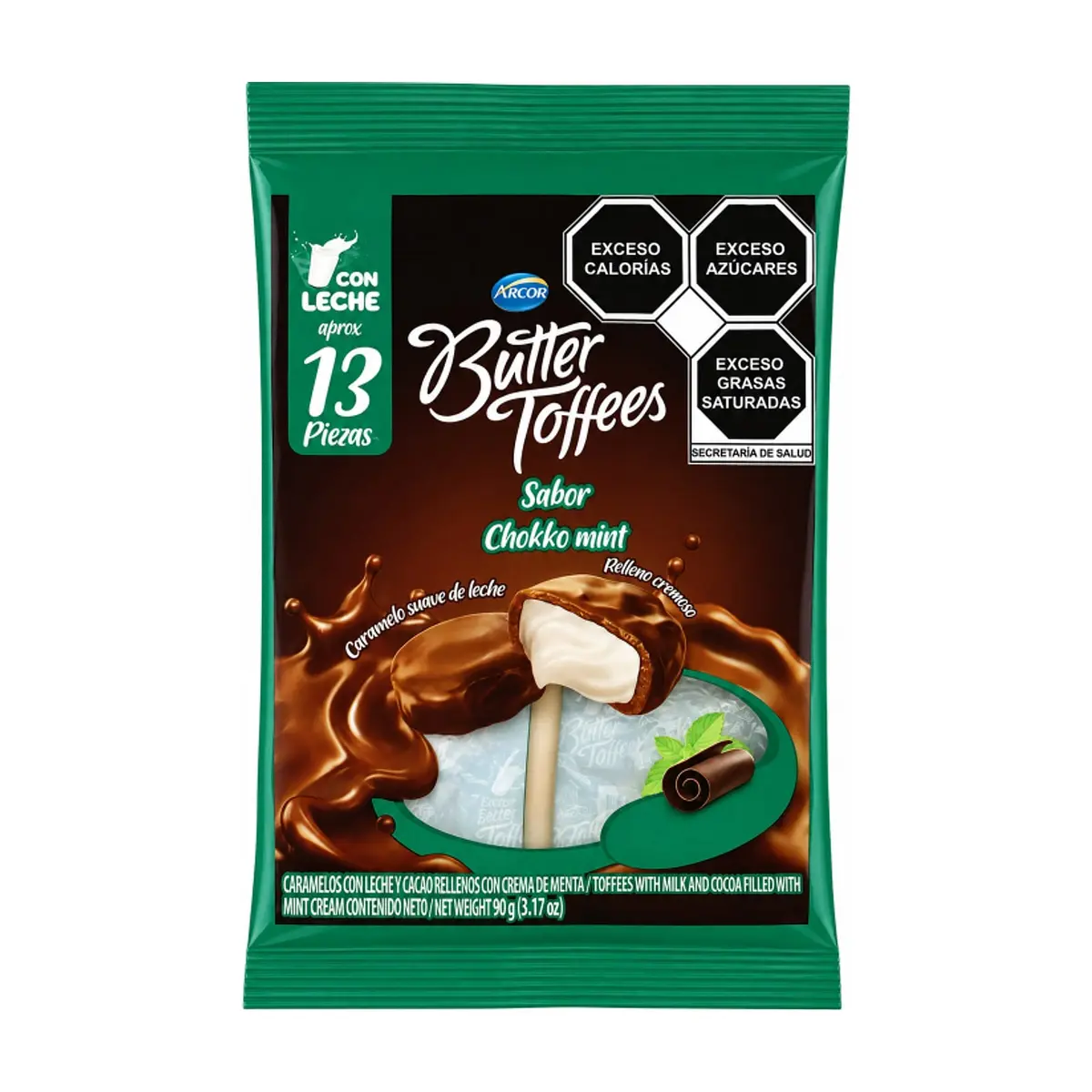 Caramelos con leche y cacao rellenos con crema de menta Arcor Butter Toffees (90 g / 3.17 oz)