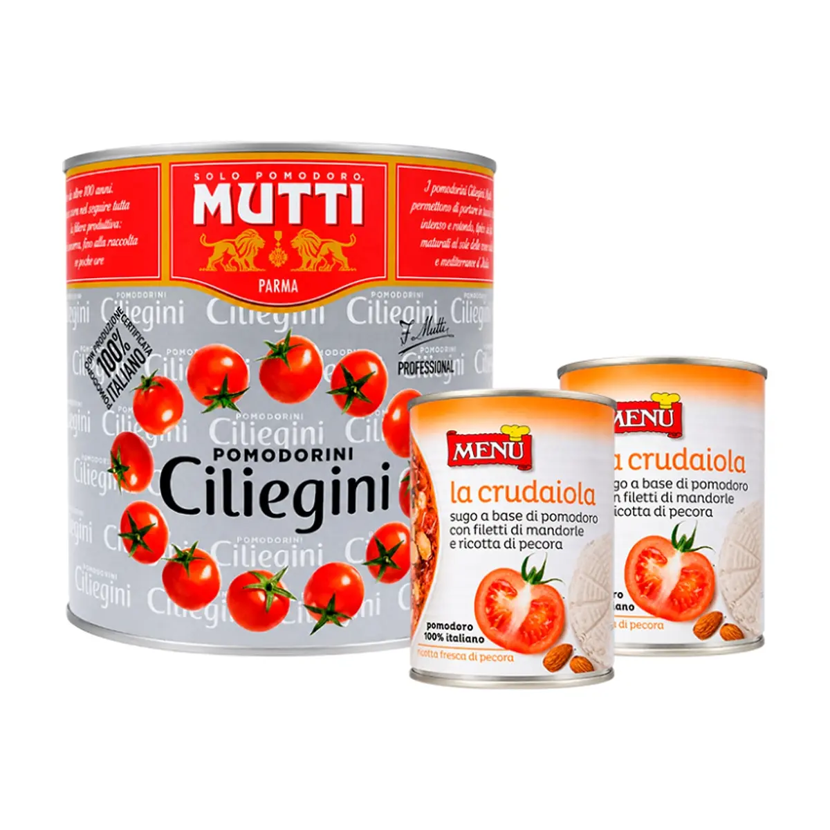 Combo: Tomates cherry en conserva Mutti (2.5 kg / 5.51 lb) + Salsa de tomate con almendra y queso ricotta de oveja Menu (410 g / 14.4 oz)