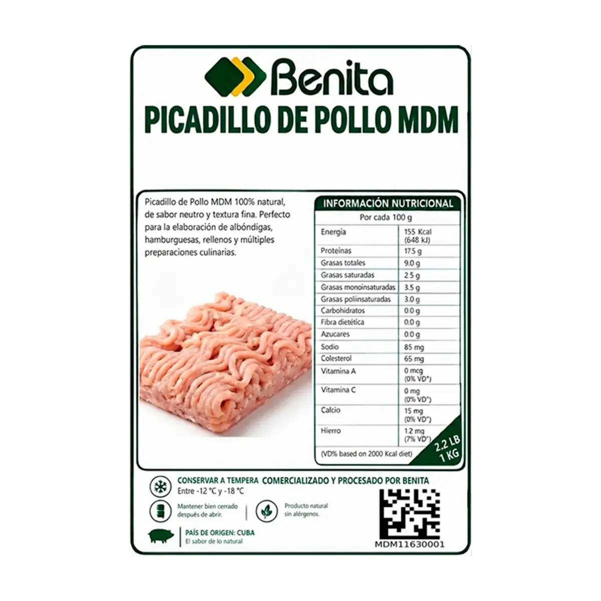Carne de pollo mecánicamente separada MDM Benita (1 kg / 2.2 lb) - Thumbnail 3