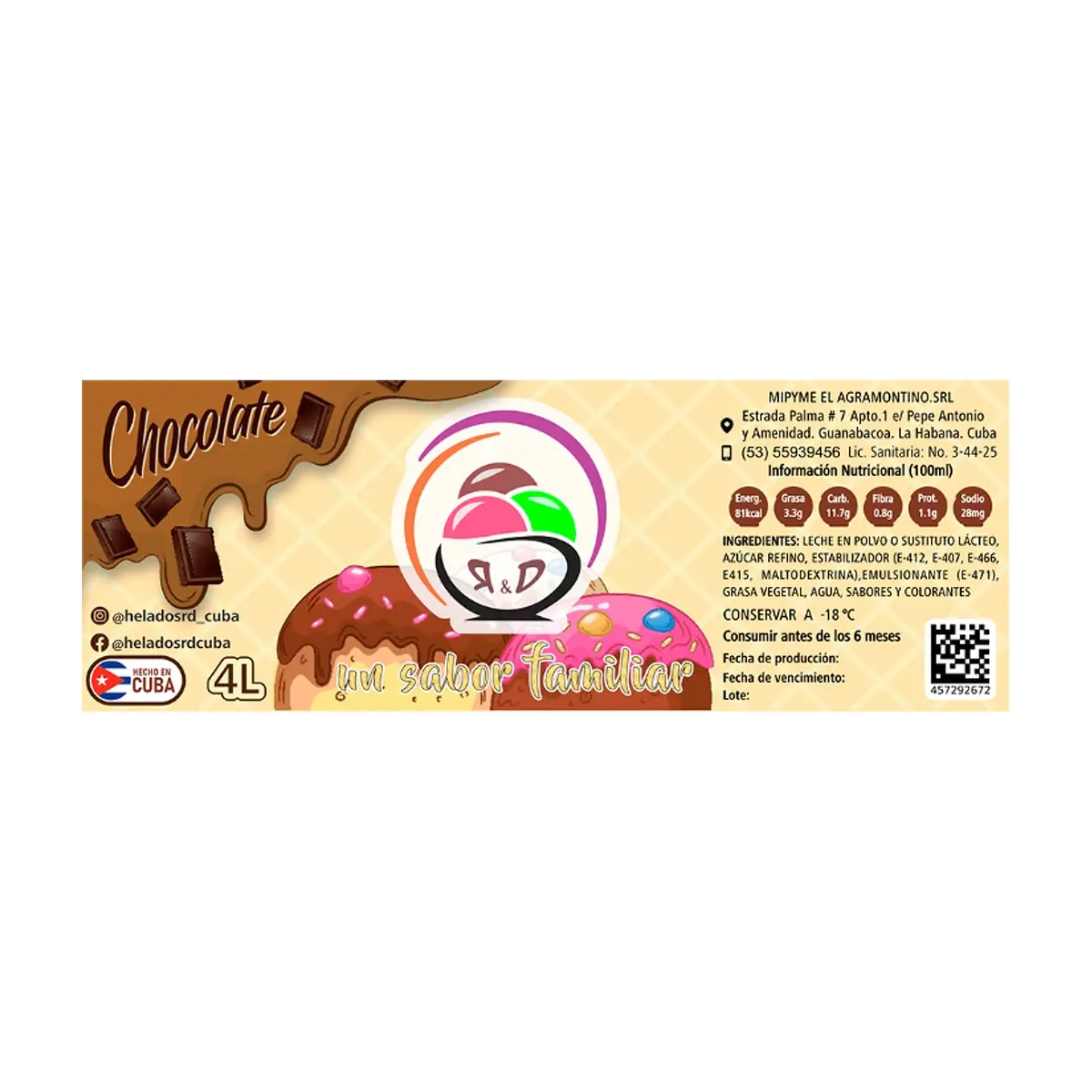 Helado sabor chocolate R&D (4 L) - Miniatura 2