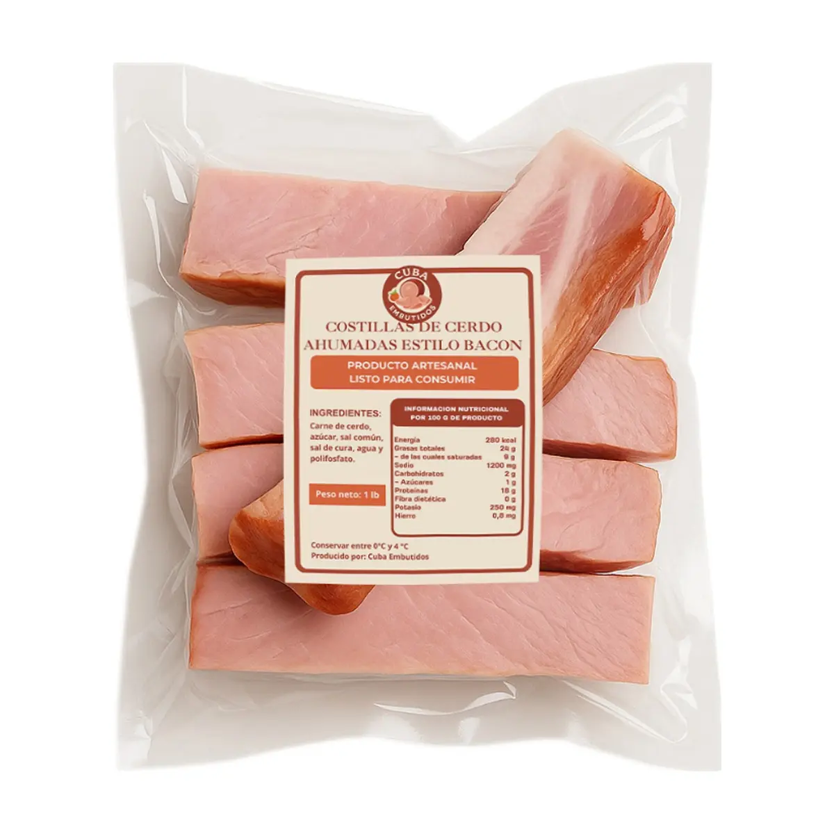 Costillas de cerdo ahumadas estilo bacón Cuba Embutidos (454 g / 1 lb) - Thumbnail 2