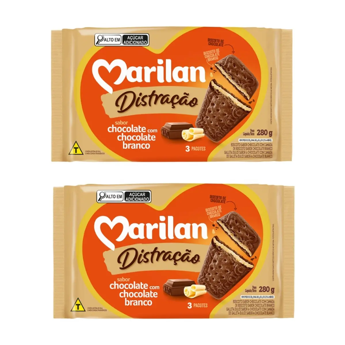 Galleta dulce sabor a chocolate rellena de galleta dulce sabor a chocolate blanco Marilan (2 x 280 g / 9.88 oz)