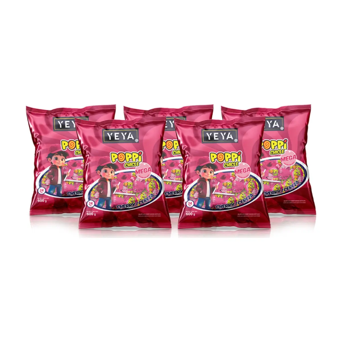 Chupa chupas con relleno de chicle sabor cereza YEYA (5 x 600 g / 1.32 lb) - Miniatura 1