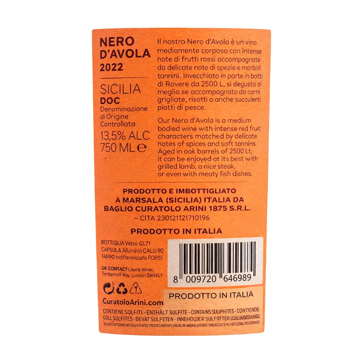 Vino Tinto Nero d’Avola Curatolo Arini (750 ml) - Thumbnail 2
