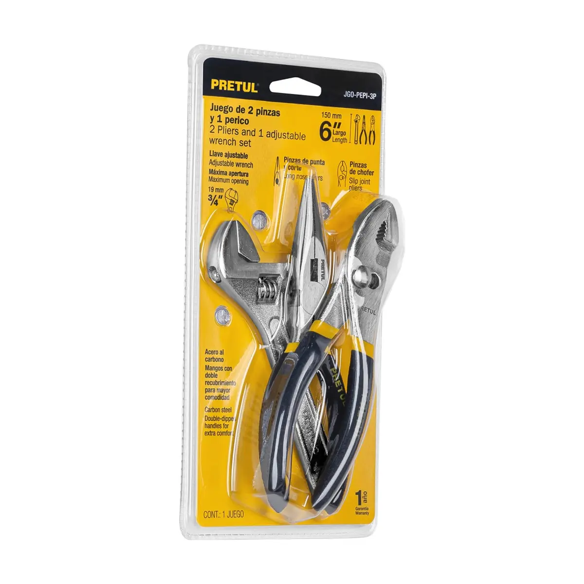 Juego de 2 pinzas y 1 llave ajustable 150 mm - 6 pulgadas Pretul