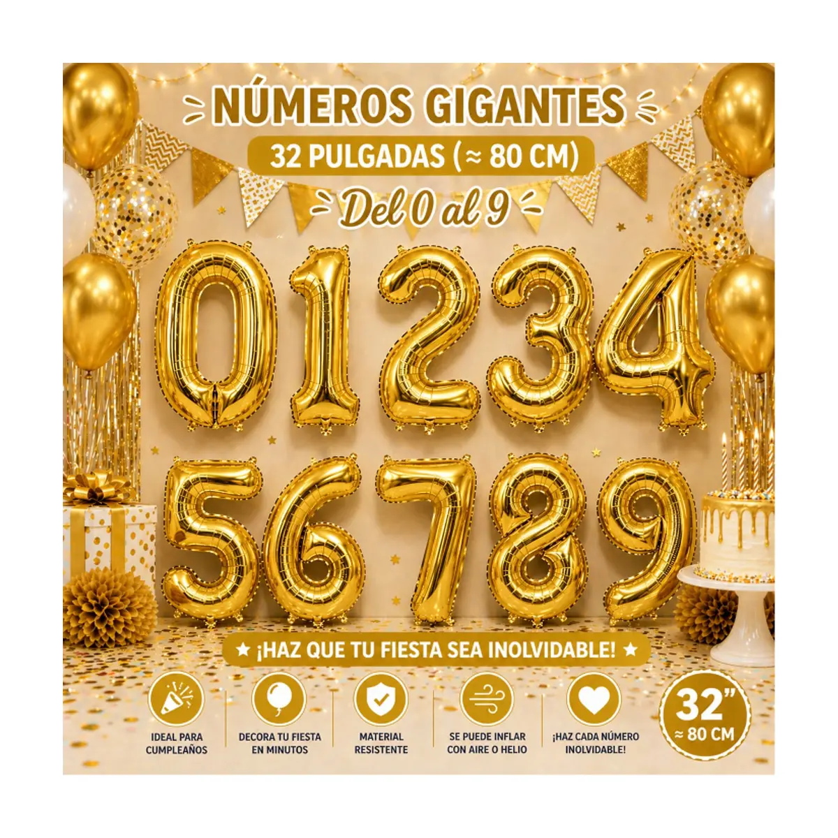 Globo dorado Número 5 Balloon (32 pulgadas) - Thumbnail 4