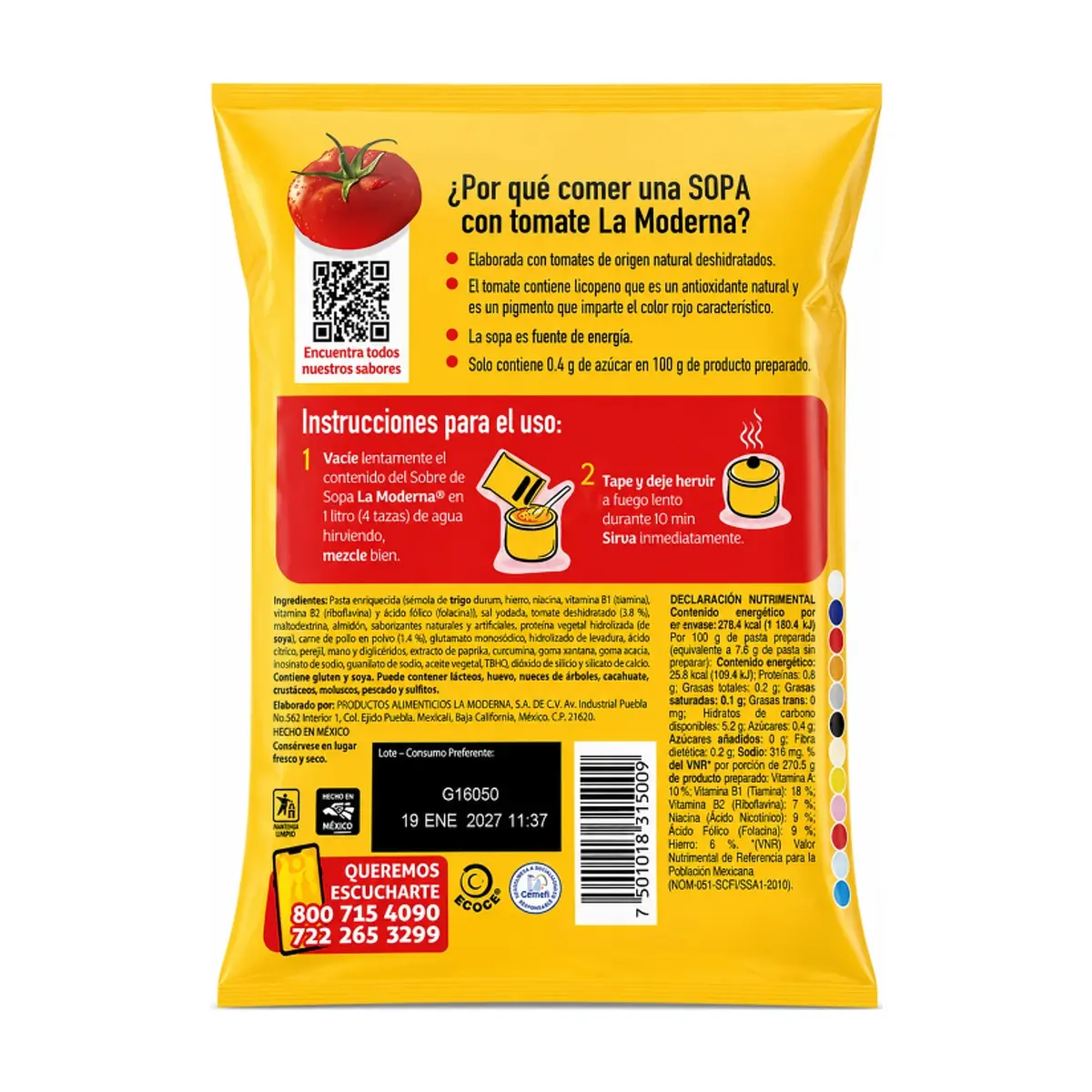 Sopa de pasta para preparar fideo con tomate y pollo La Moderna (82 g / 2.89 oz) - Thumbnail 2