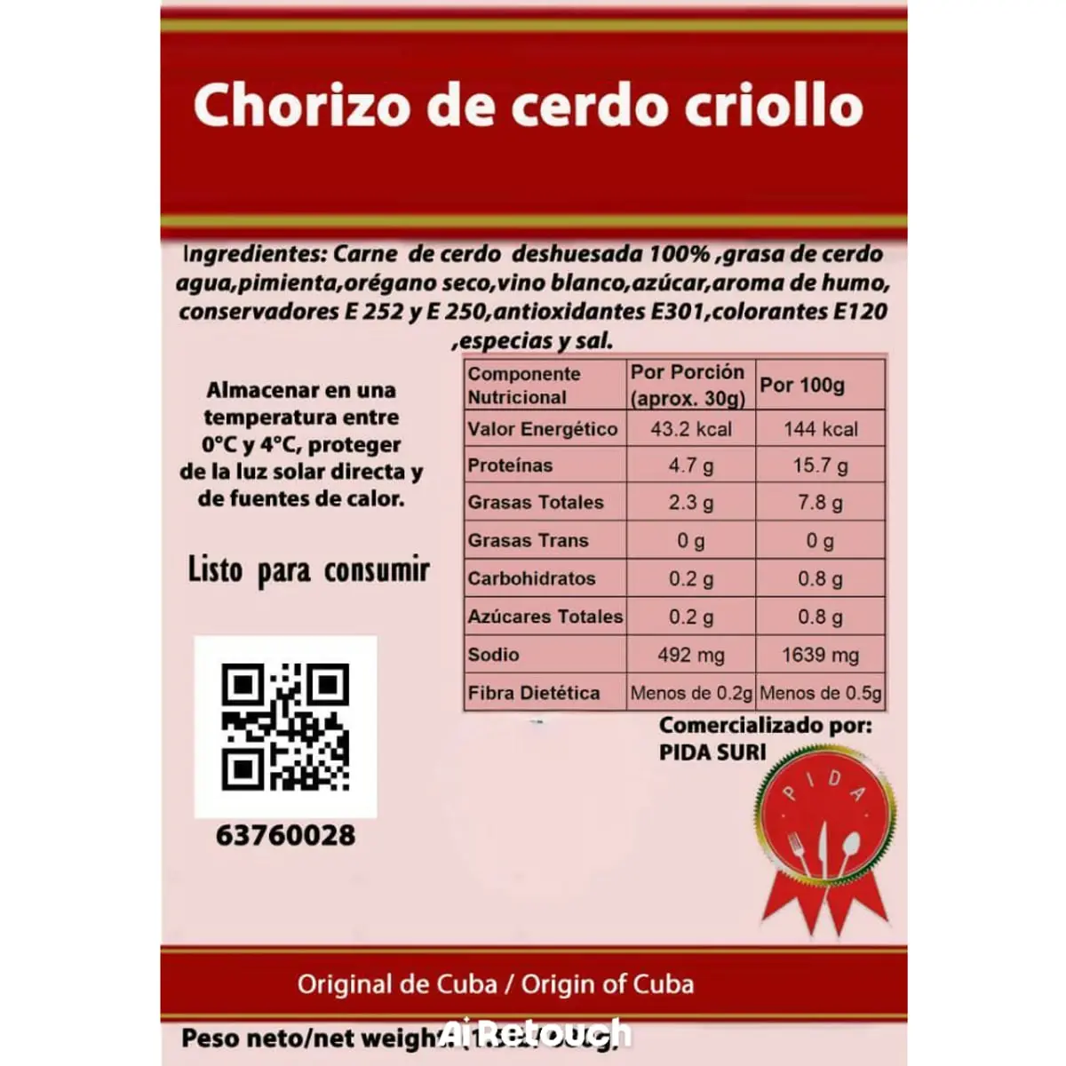Chorizo de cerdo criollo Pida (680 g / 1.5 lb) - Thumbnail 2