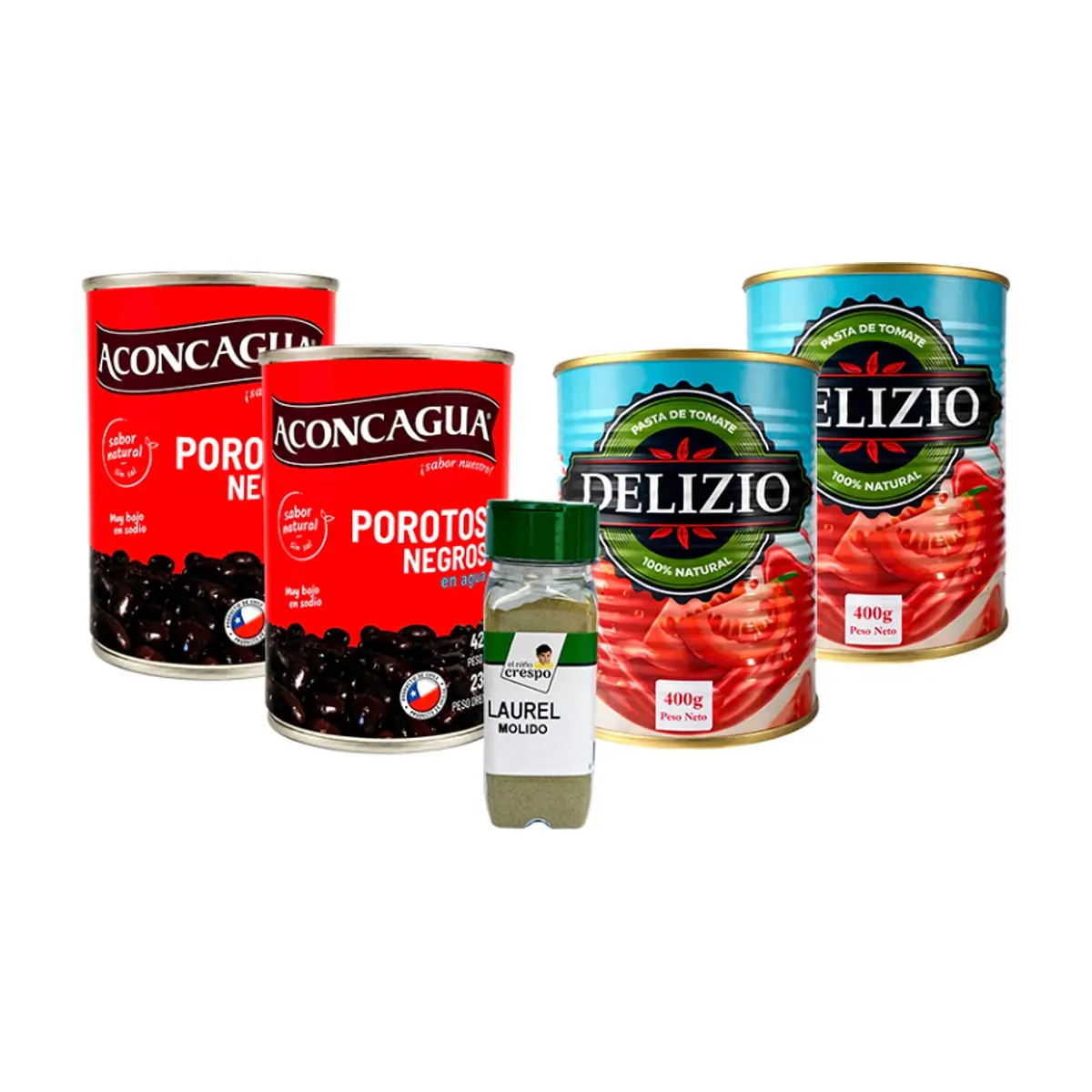 Combo: Porotos negros en agua + Pasta de Tomate + Laurel molido
