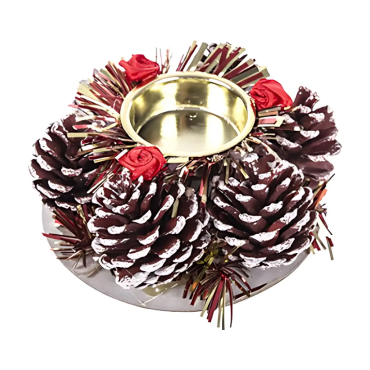 Portavela con decoración de piñas color rojo para navidad Casa y Menaje