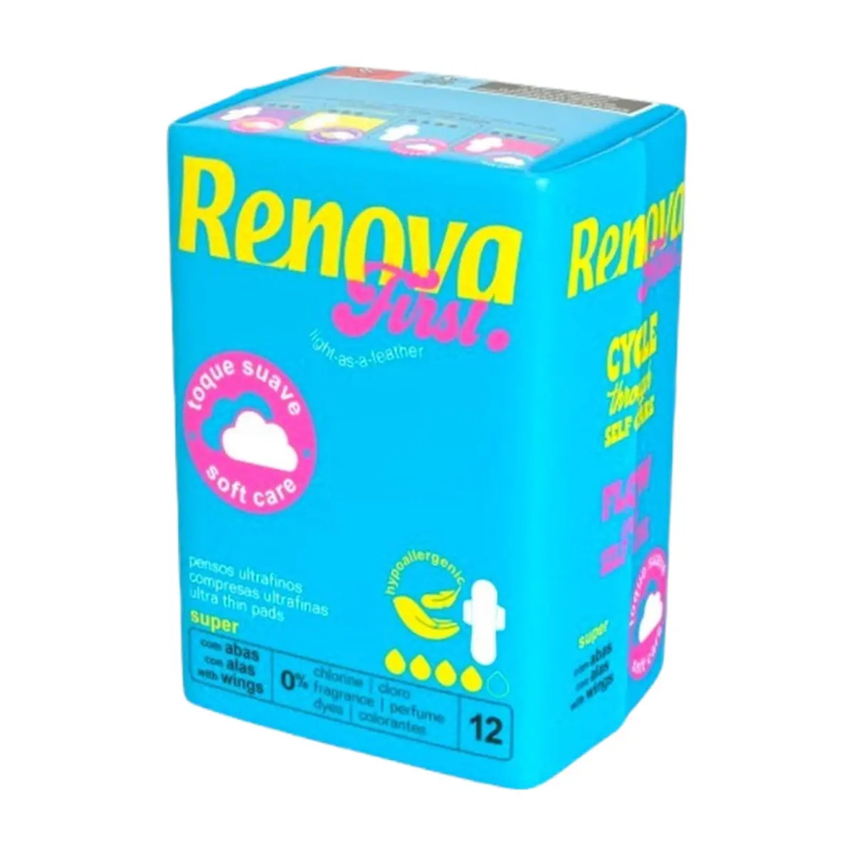 Toallas sanitarias ultrafinas con alas super Renova (12 U)