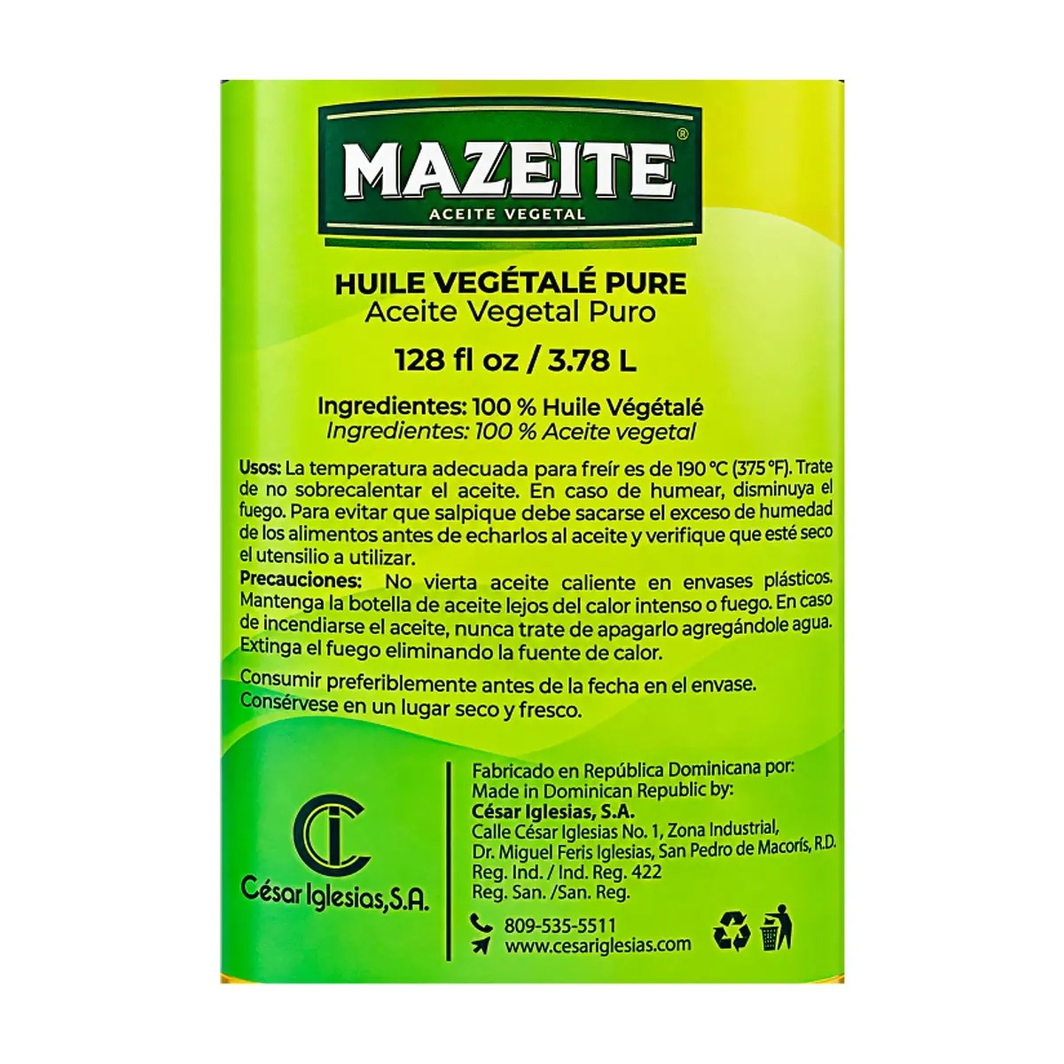 Aceite vegetal puro Mazeite (3.78 L) - Thumbnail 3