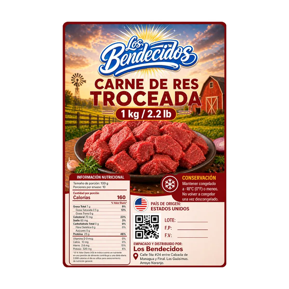 Carne de res troceada Los Bendecidos (1 kg / 2.2 lb) - Thumbnail 2