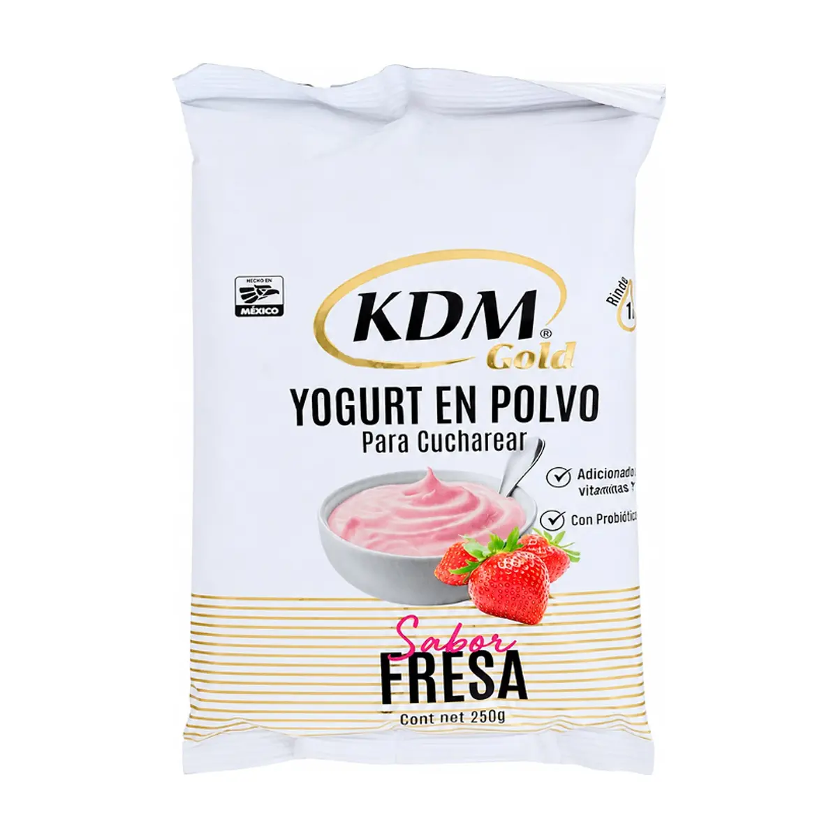 Yogurt en polvo para cucharear sabor fresa KDM Gold (250 g / 8.8 oz)