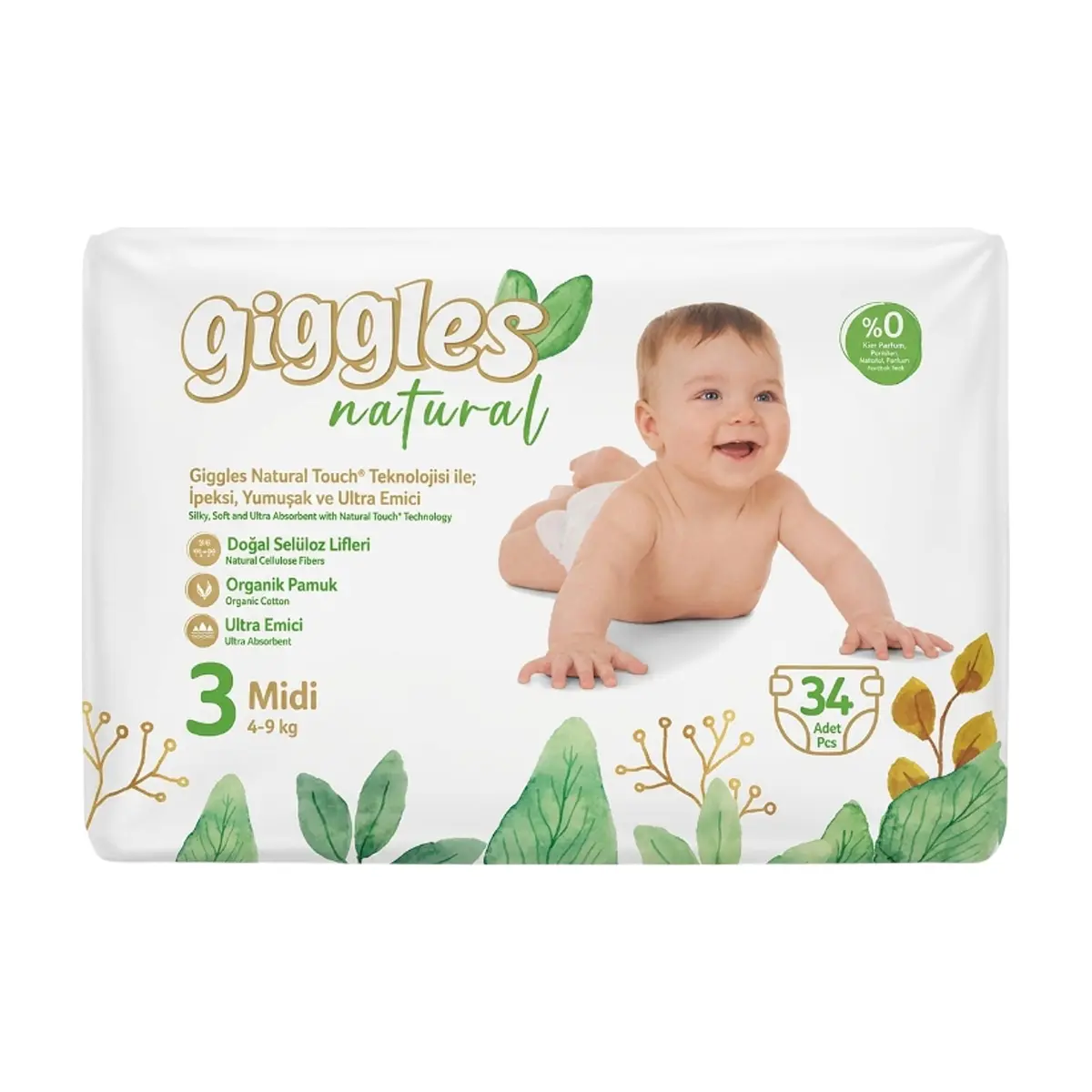 Pañales ecológicos midi talla 3 Giggles Natural (34 U)