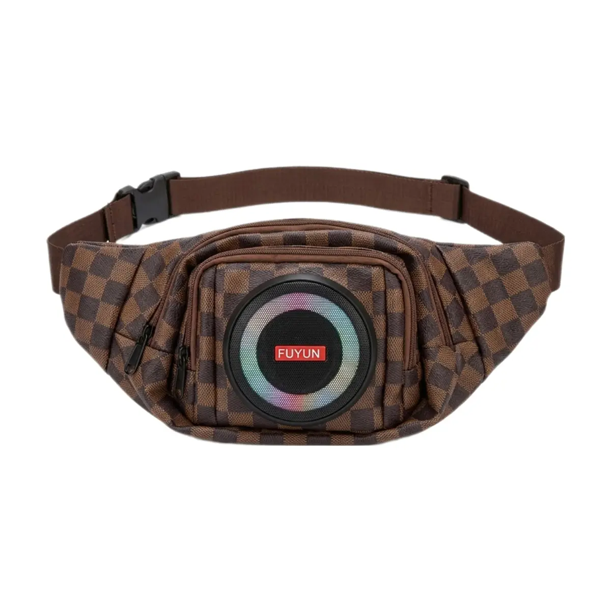 Riñonera con bocina bluetooth integrada carmelita con cuadro FUYHX
