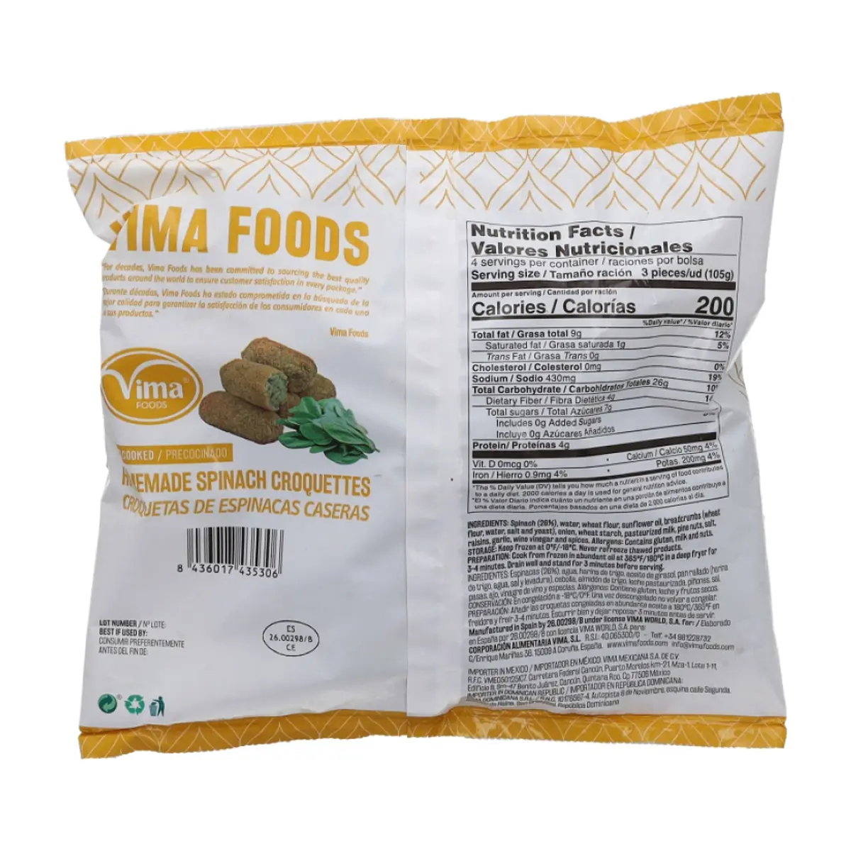 Croquetas de espinacas caseras Vima Foods (500 g / 1.1 lb) - Thumbnail 2