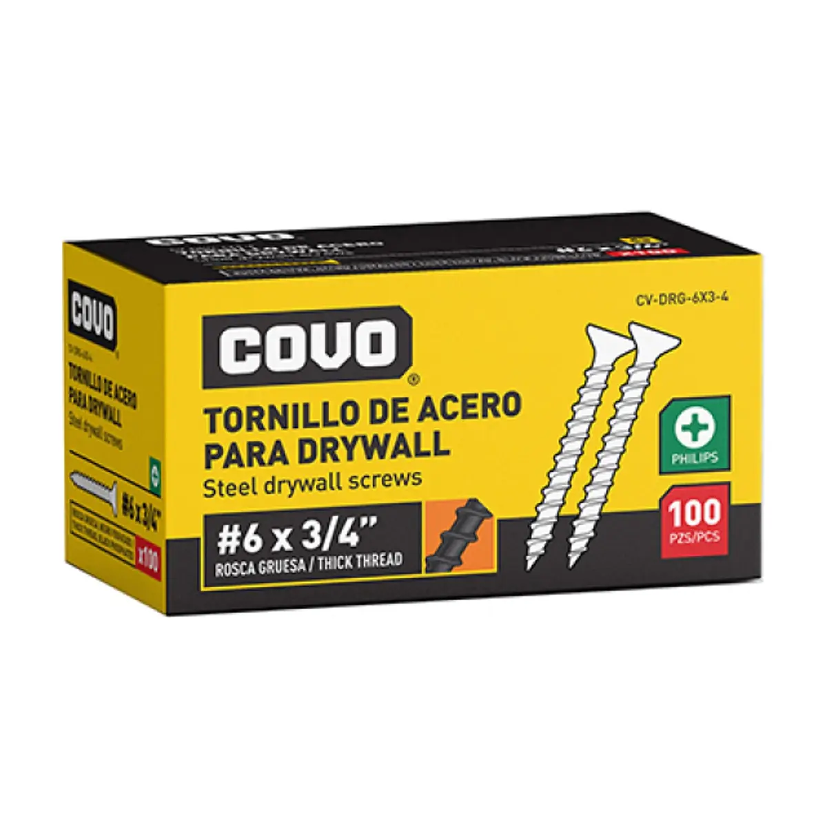Caja de 100 tornillo de acero para paneles de yeso - pladur o drywall - #6 x 3/4" Covo - Thumbnail 5