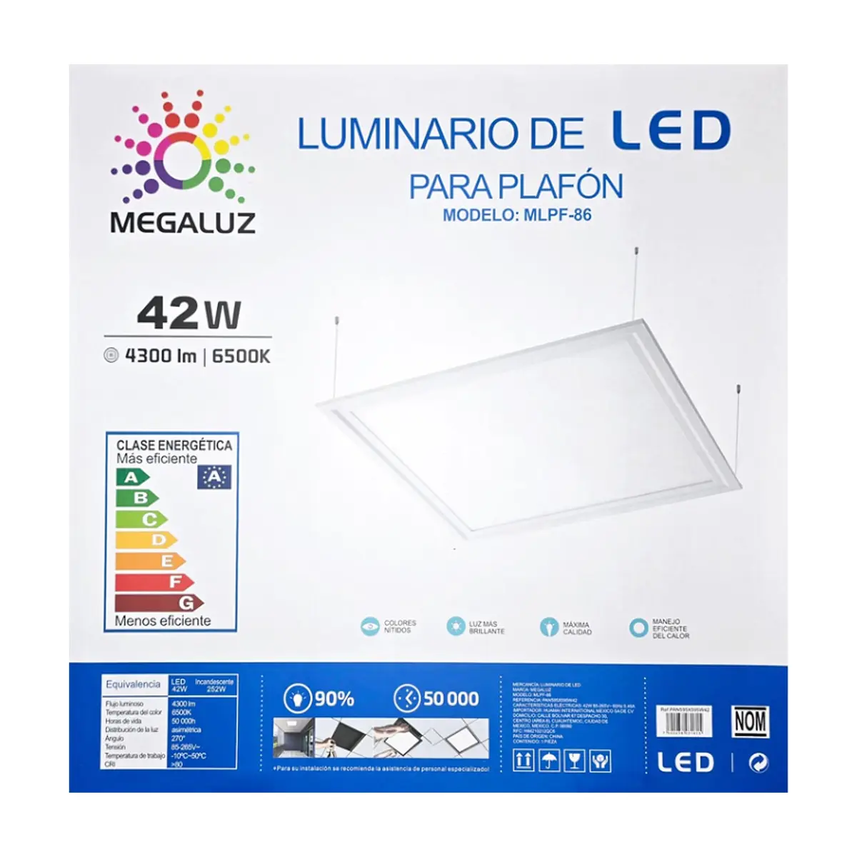 Lampara plafón cuadrado de techo led 42 W Megaluz - Thumbnail 4