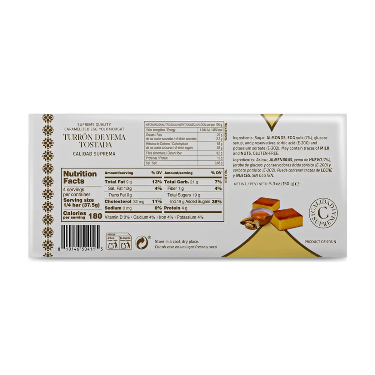 Turrón de Yema Tostada Calidad Suprema YEYA (150 g / 5.3 oz) - Thumbnail 4