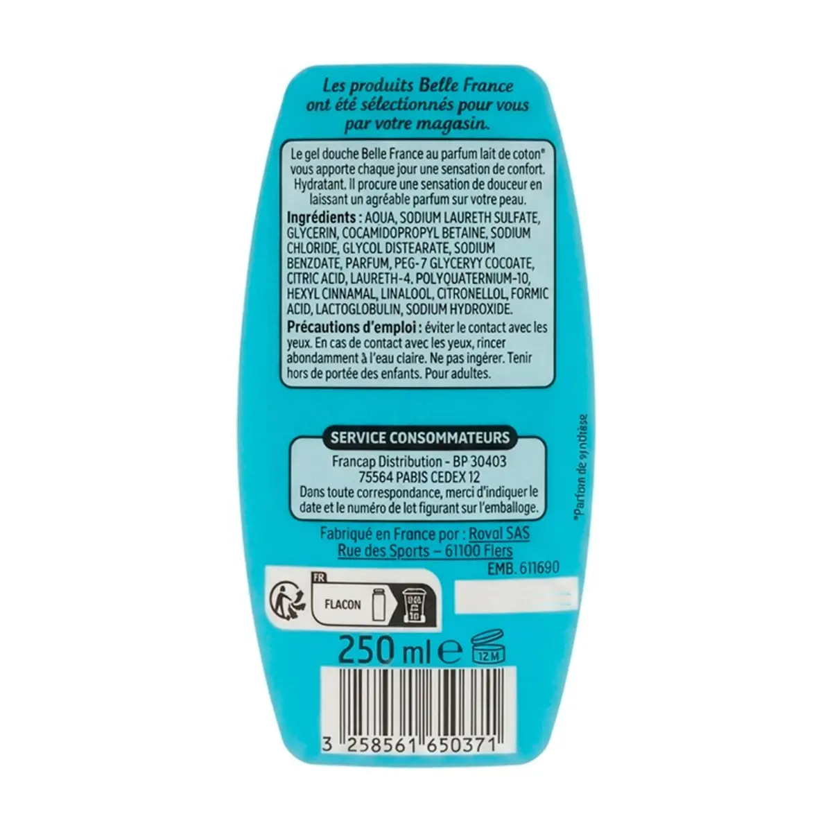 Gel de ducha hidratante con perfume leche de algodón Belle France (250 ml) - Thumbnail 3