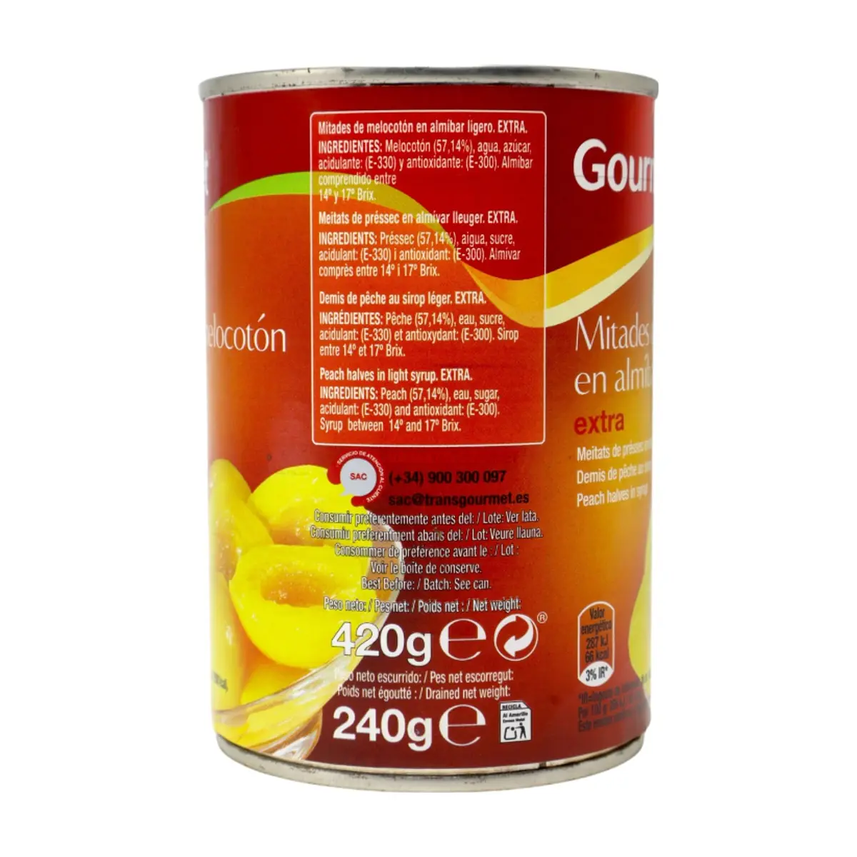 Mitades de melocotón en almíbar ligero extra Gourmet (420 g / 14.81 oz) - Thumbnail 2