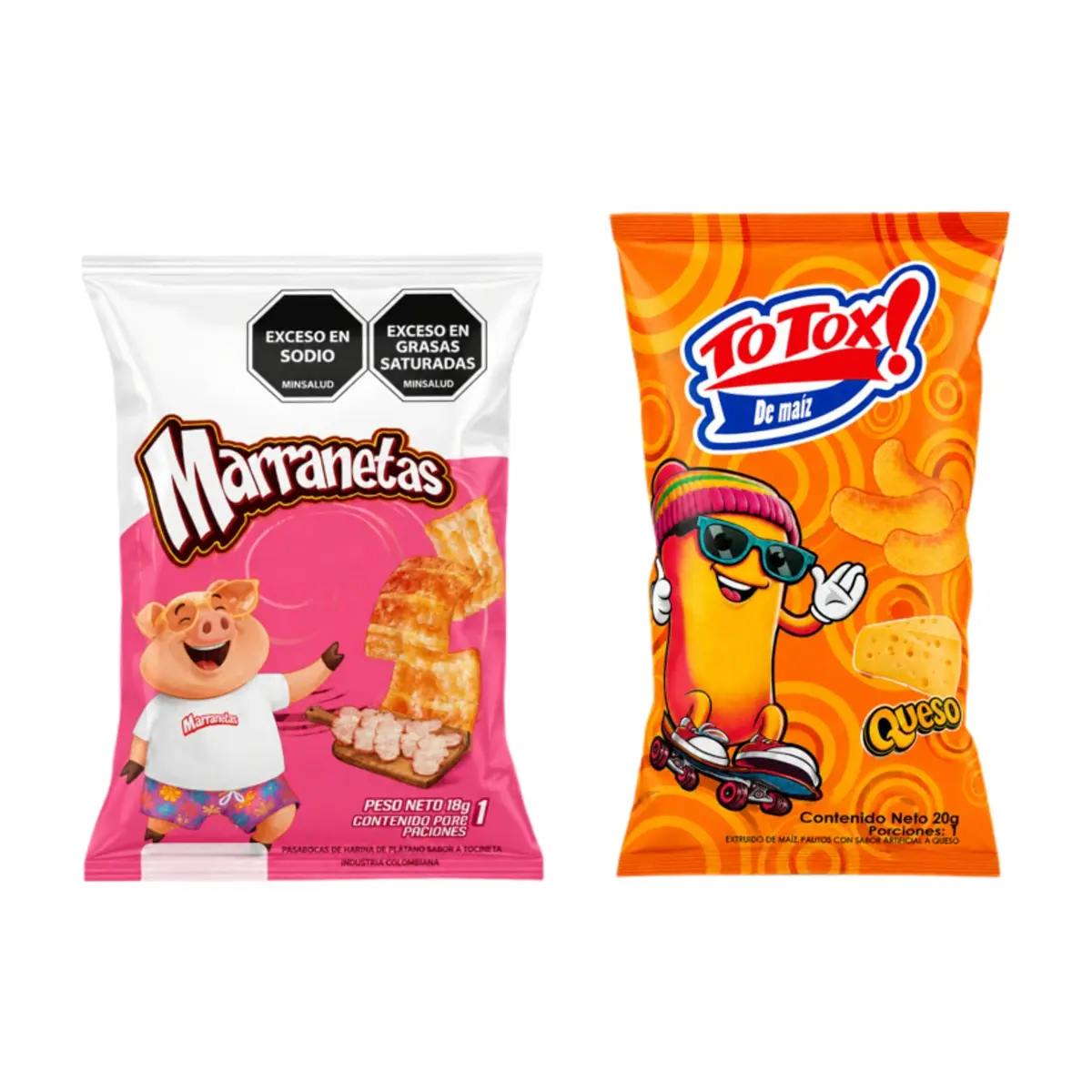 Marranetas sabor a jamón Yolis + Pelly sabor a queso Totox - Imagen 1