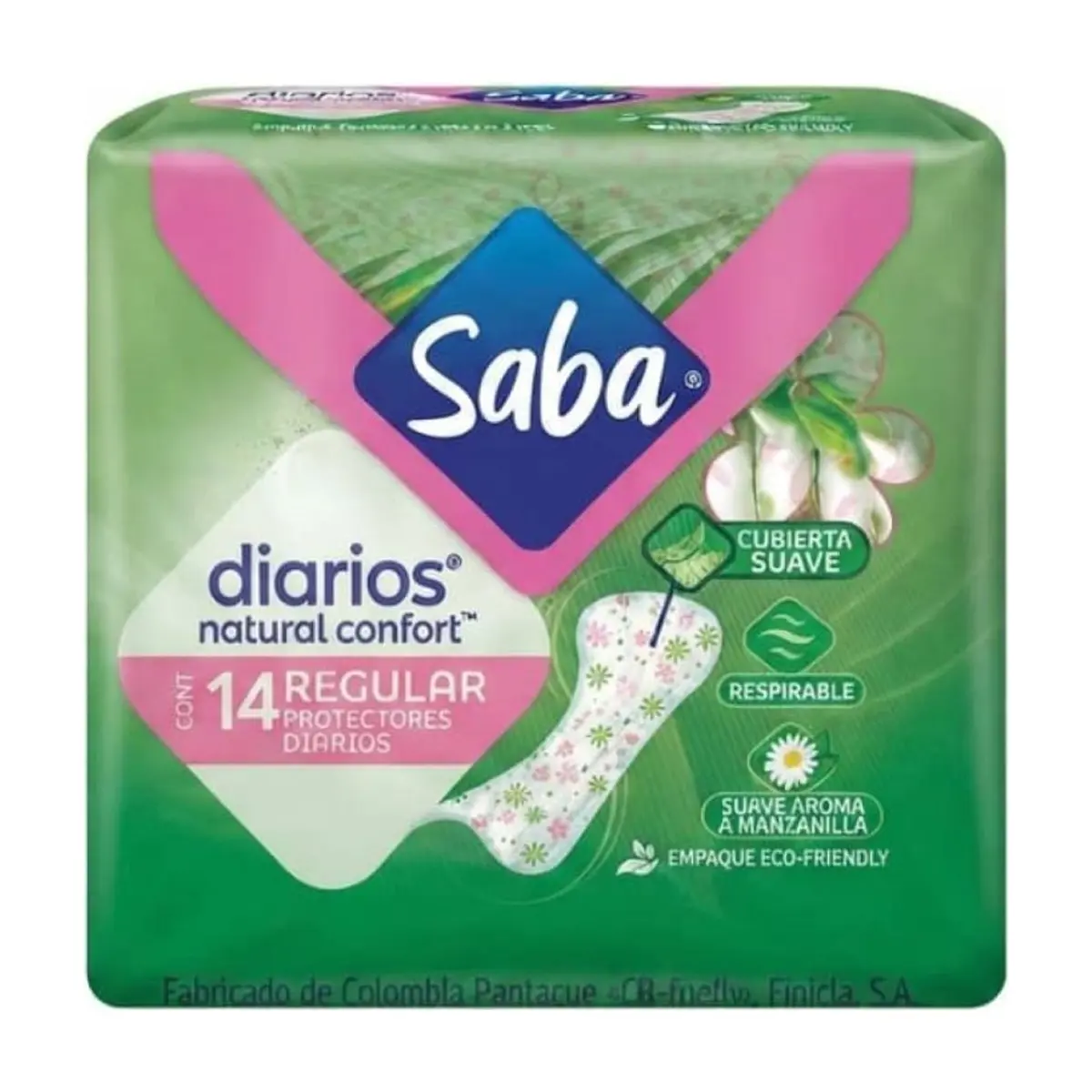 Protectores diarios regulares con aroma manzanilla Saba (14 U)