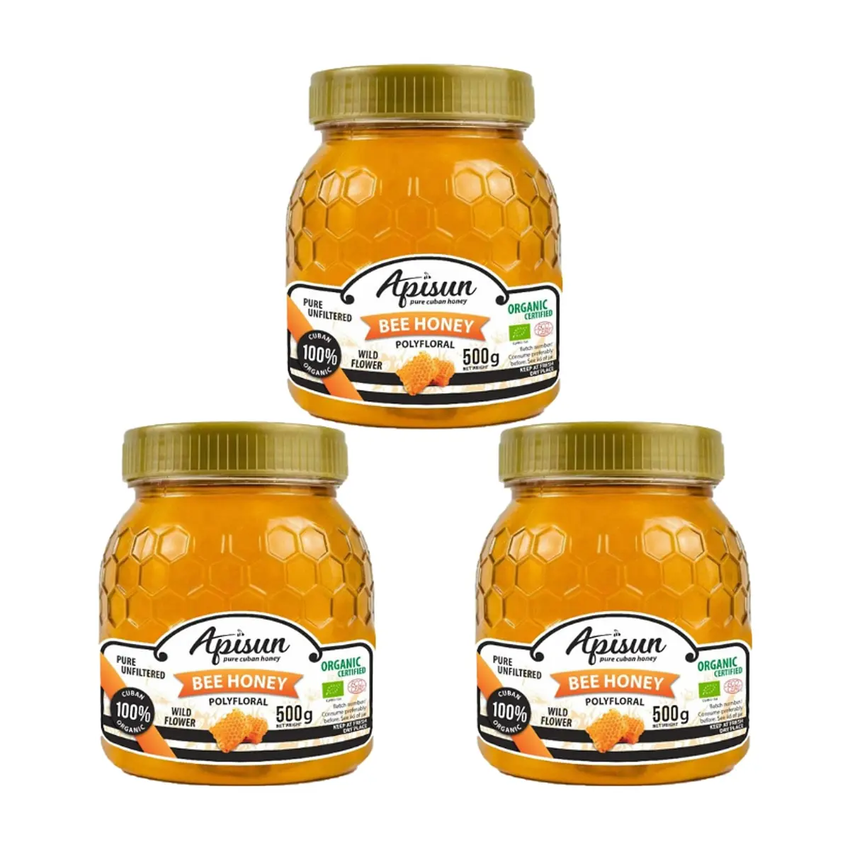 Miel de abejas polifloral 100% natural Apisun (3 x 500 g / 1.1 lb)