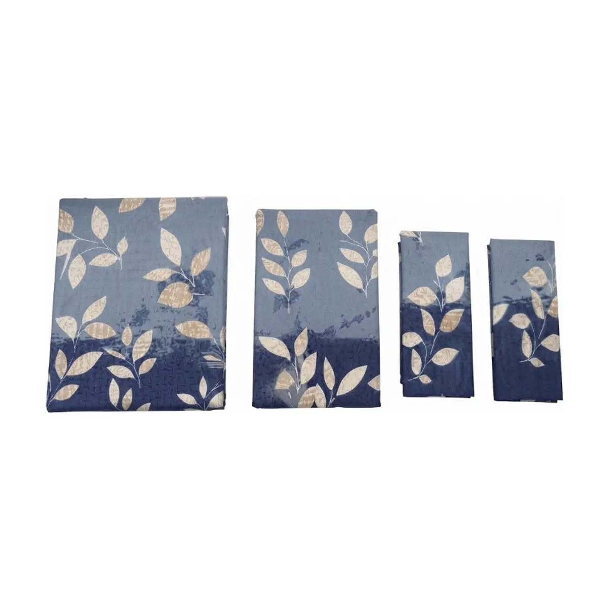 Juego de sábanas Full Size de cuatro piezas con estampado de hojas en tonos azul y gris Solla Home - Miniatura 1