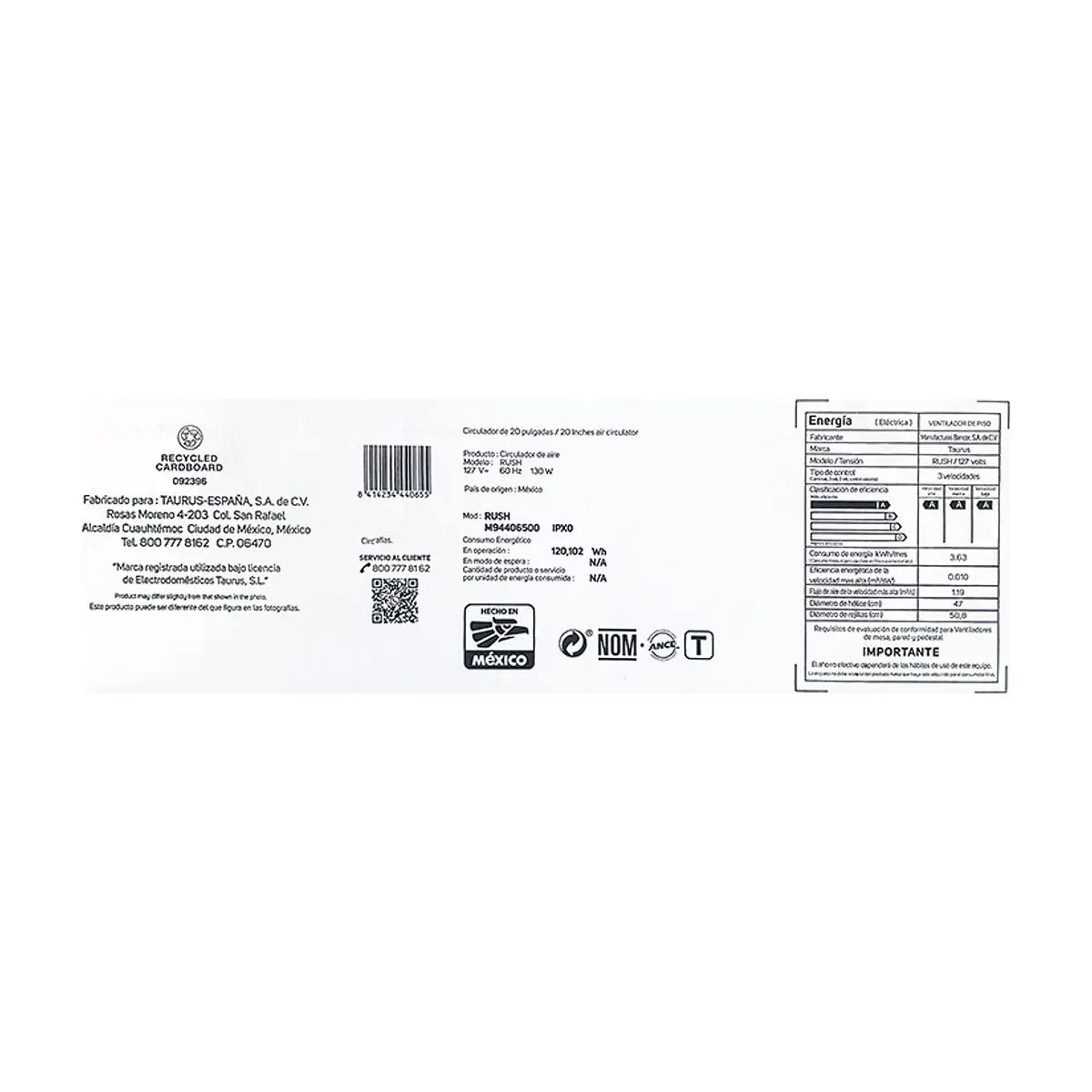 Ventilador circulador de piso de 20 pulgadas color negro Taurus Rush - Miniatura 4