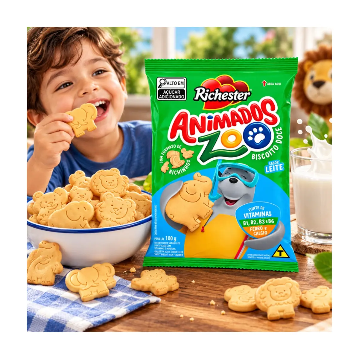 Galletas dulces con sabor a leche fortificadas con vitaminas y minerales Richester Animados Zoo (100 g / 3.52 oz) - Thumbnail 4