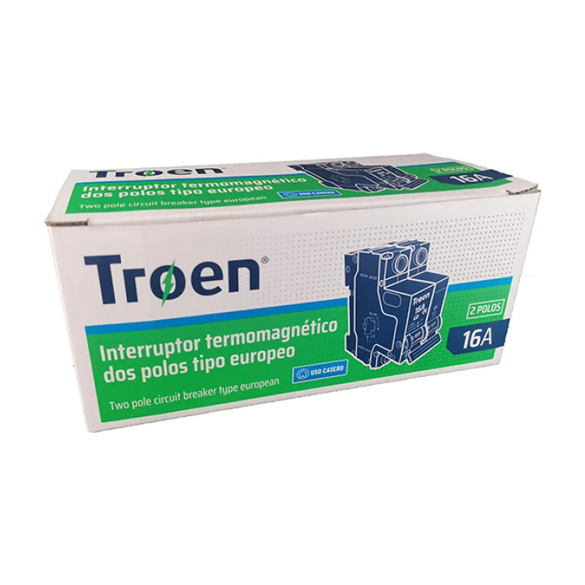 Interruptor termomagnético tipo europeo. Breaker de 16 A 2 polos Troen - Miniatura 2
