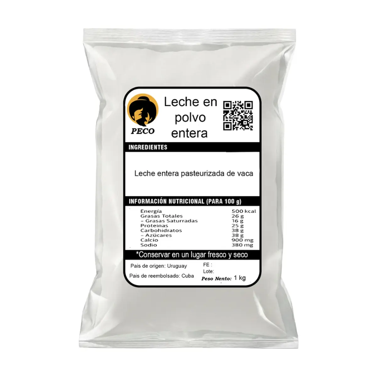 Leche en polvo entera Peco (1 kg / 2.2 lb)