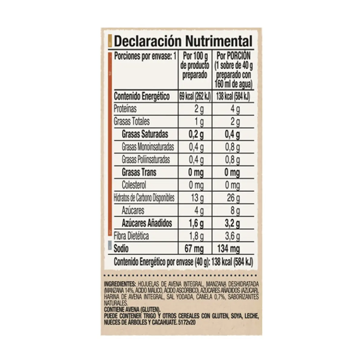Cereal de avena integral sabor manzana y canela Quaker (40 g / 1.41 oz) - Miniatura 2