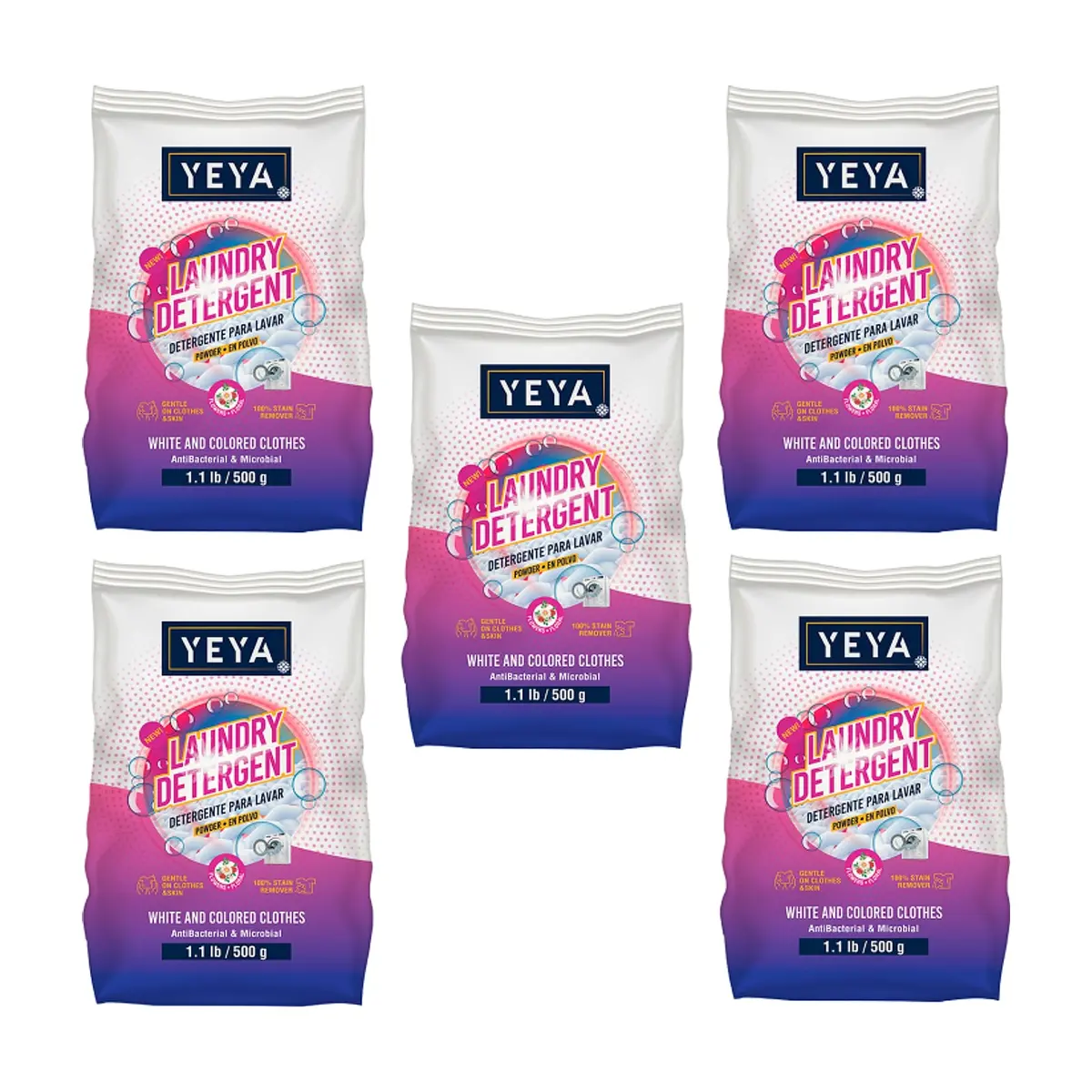 Detergente en polvo con aroma a flores YEYA (5 x 500 g / 1.1 lb) - Miniatura 1