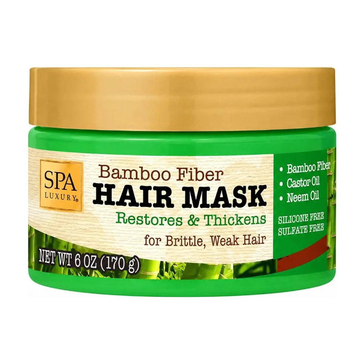 Mascarilla para el cabello de fibras de bambú, aceite de ricino y aceite de neem Spa Luxury (170 g / 6 oz)