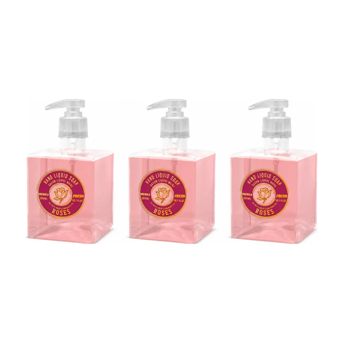 Jabón líquido de rosas para manos América Fresh (3 x 300 ml / 10.10 oz)
