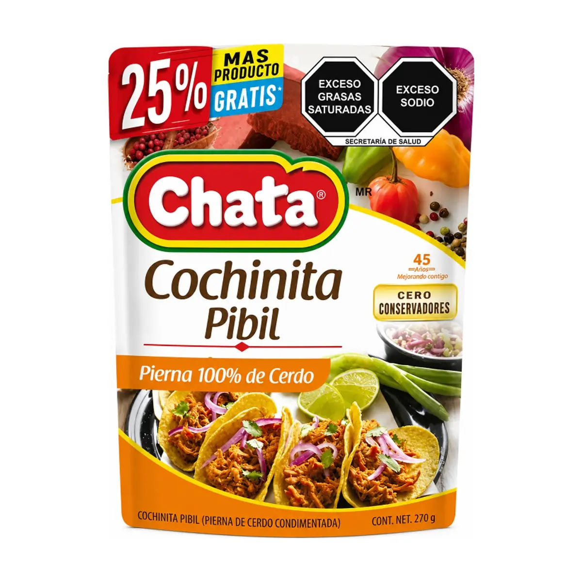 Cochinita pibil pierna de cerdo condimentada Chata (270 g / 9.52 oz)