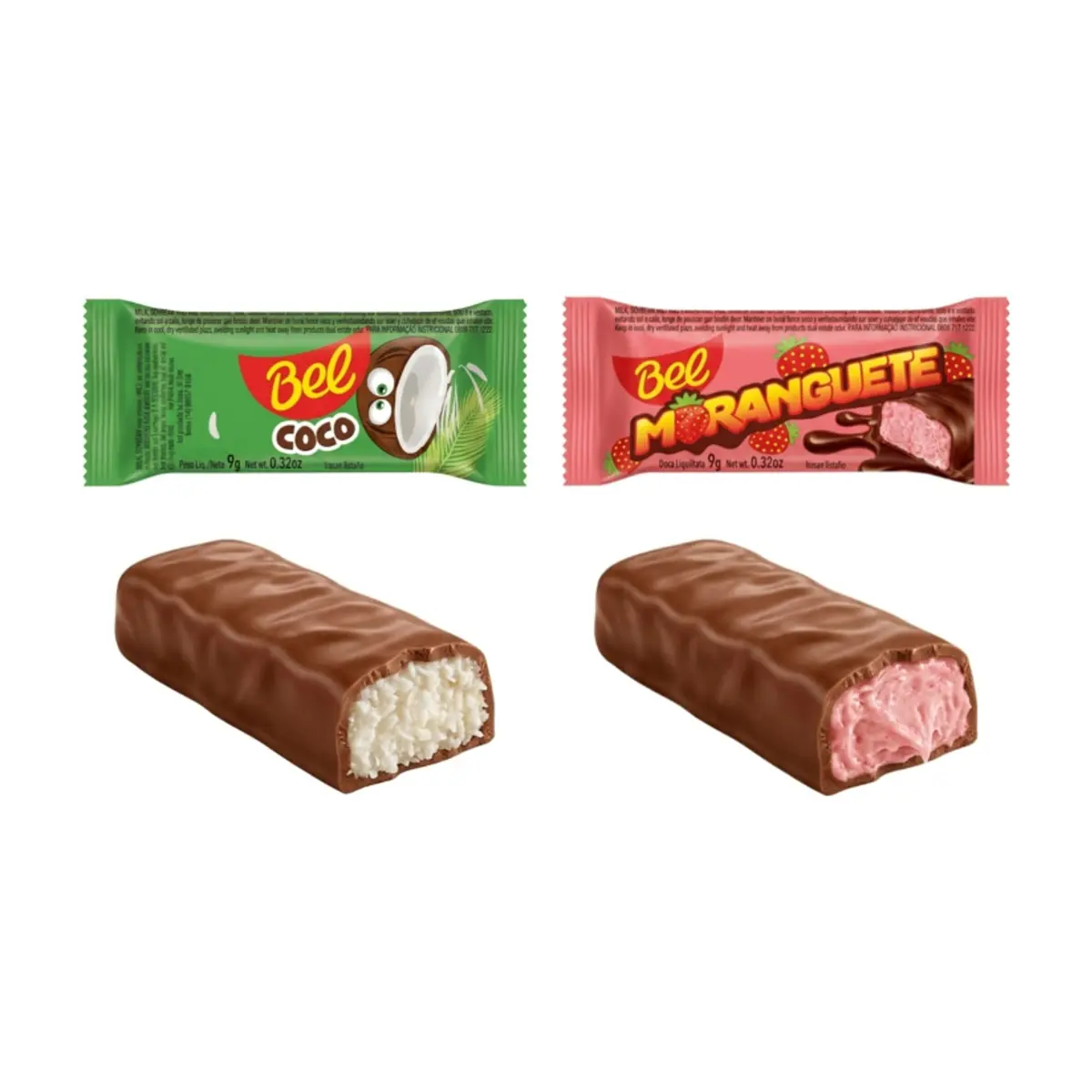 Bombones de chocolate Bel rellenos de crema de coco y fresa