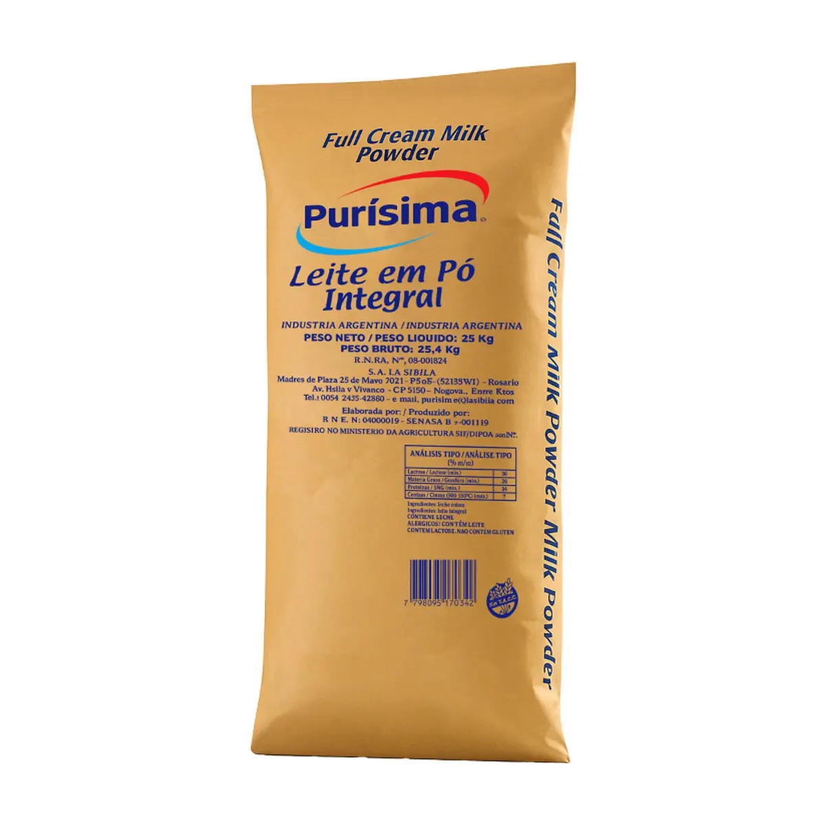 Leche en polvo entera Purísima (25 kg / 55.12 lb)