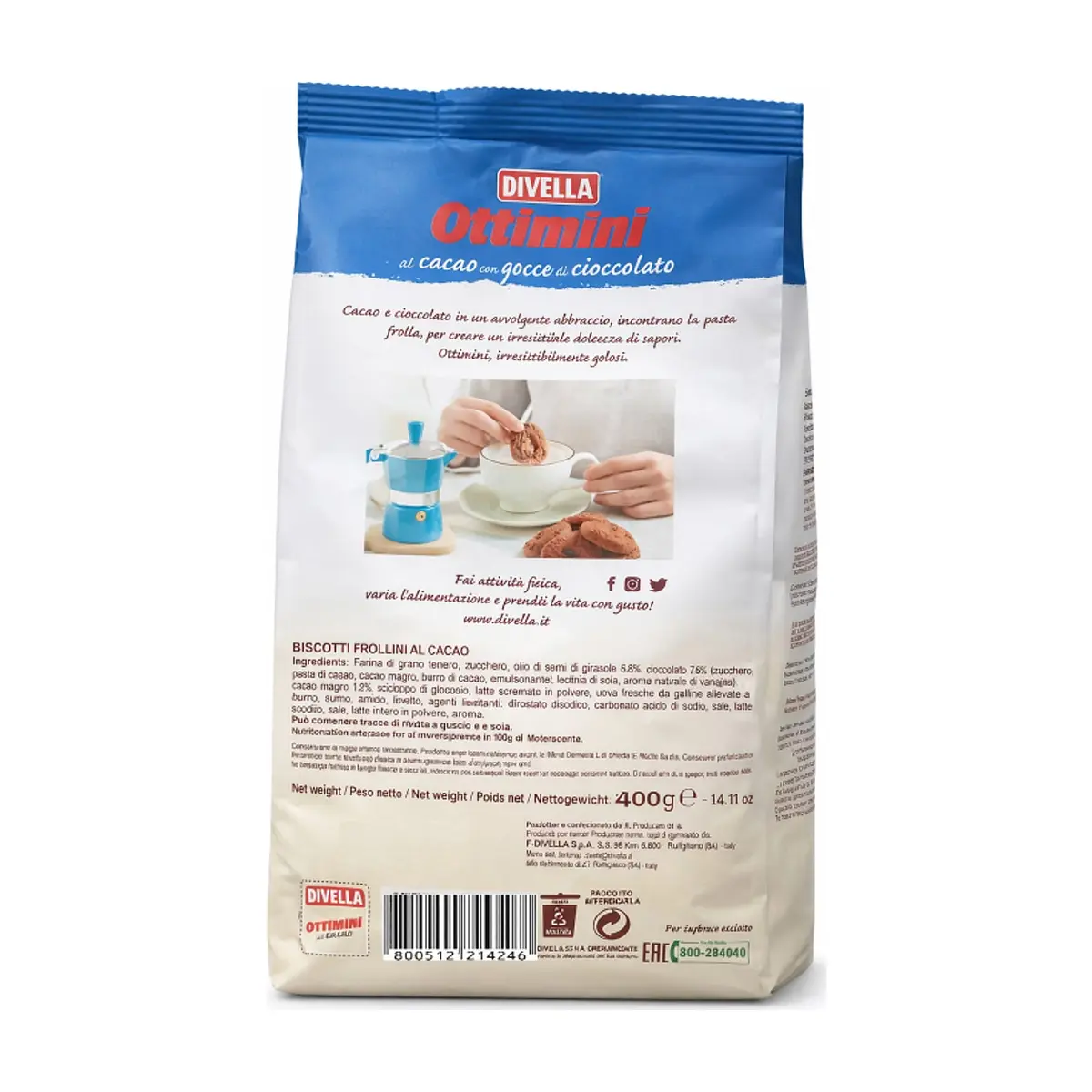 Galletas de cacao con chispas de chocolate Ottimini Divella (400 g / 14.11 oz) - Thumbnail 2