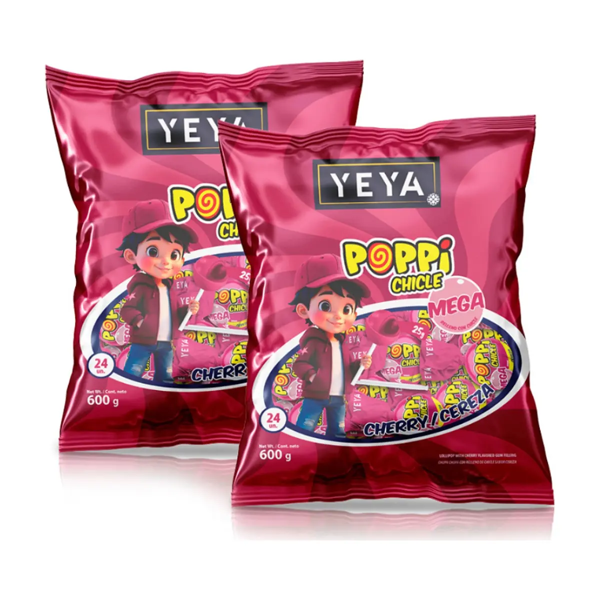 Chupa chupas con relleno de chicle sabor cereza YEYA (2 x 600 g / 1.32 lb) - Miniatura 1