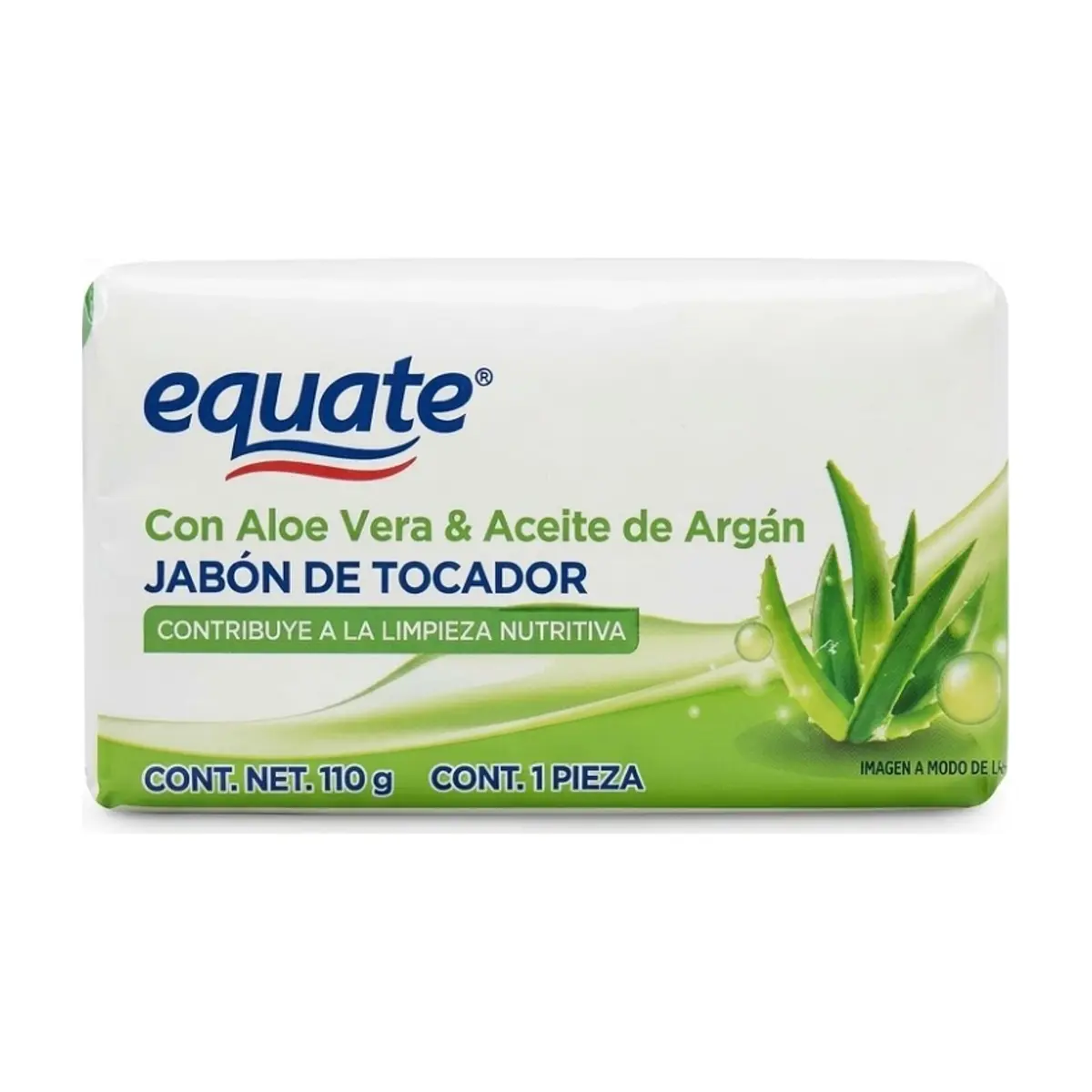 Jabón de tocador con aloe vera y aceite de argán Equate (110 g / 3.88 oz)