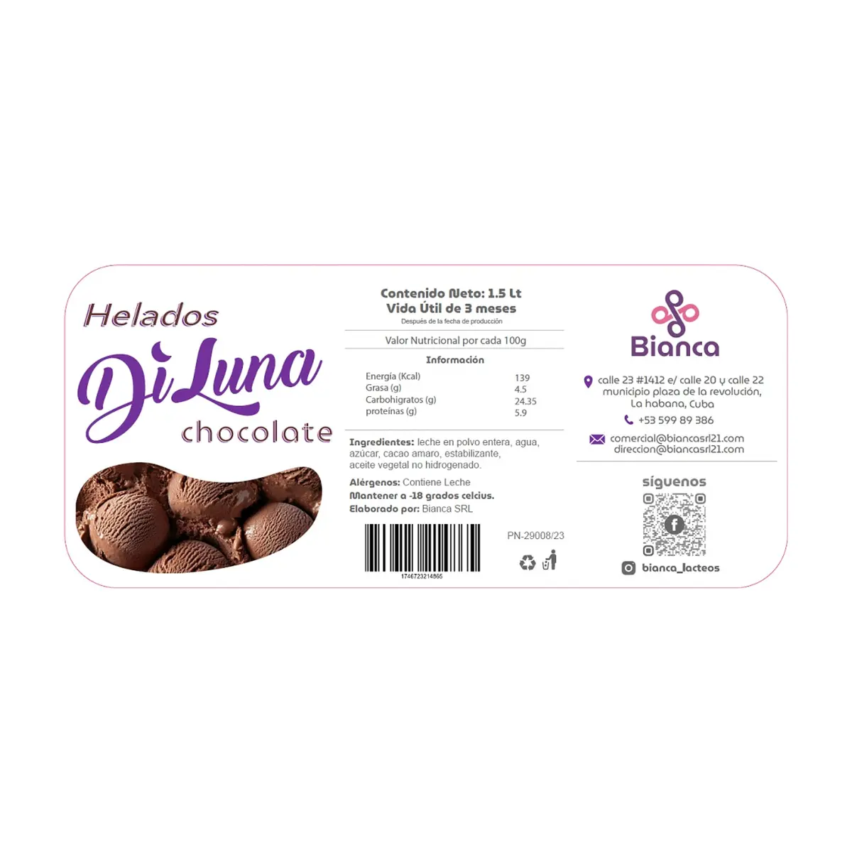 Helado sabor chocolate DiLuna (1.5 L) - Thumbnail 4