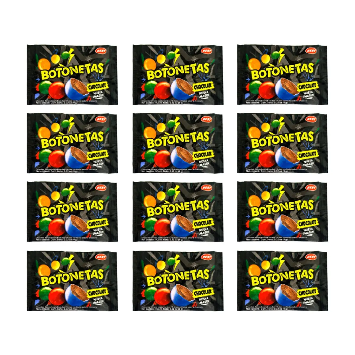 Dulces confitados sabor a chocolate Botonetas Best (12 x 9 g)